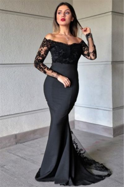 Mermaid Bateau Neck Long Sleeves Floor-length Evening Dress With Lace
