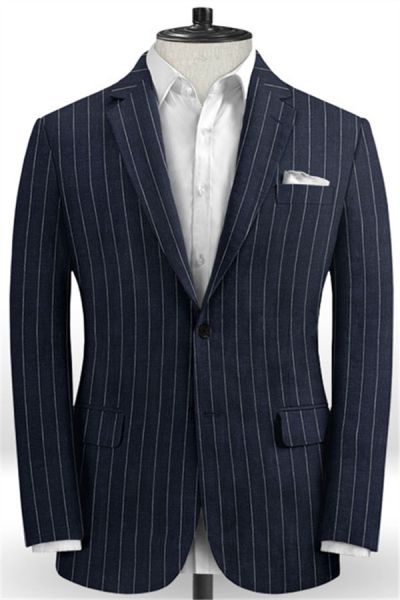 Dark Blue Striped Linen  Tuxedo for Men