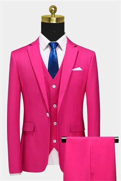 Hot Pink Single Breasted Prom Suit with Dante Peak Lapel