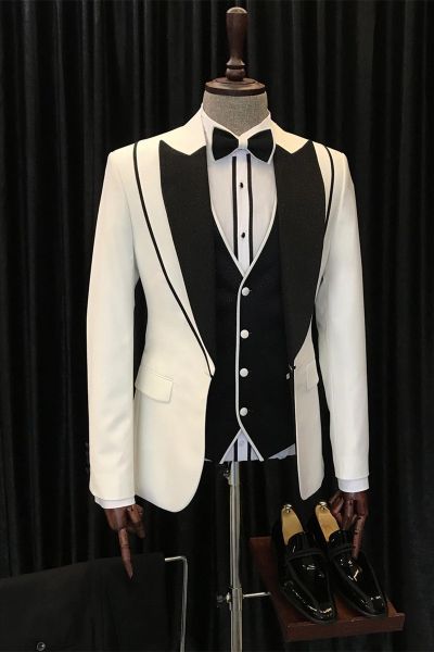White And Black Peaked Lapel Wedding Men Suit