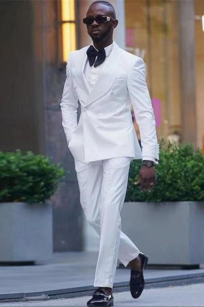 White Double Breasted Shawl Lapel Wedding Suit