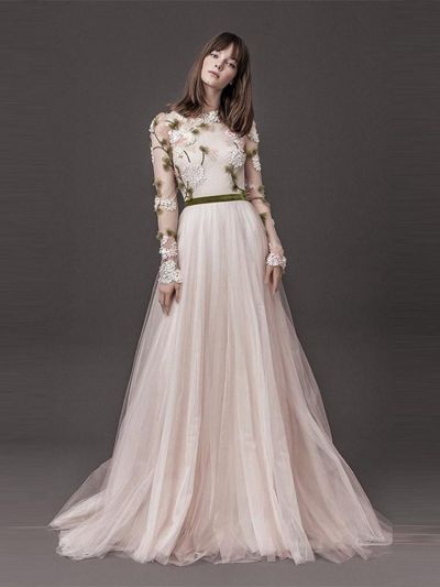 A-line Long Sleeves Tulle Bridal Dress With Appliques
