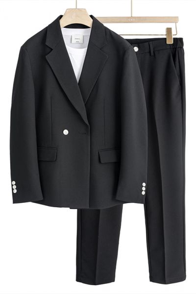 Black Loose Notched Lapel  Suit for Men