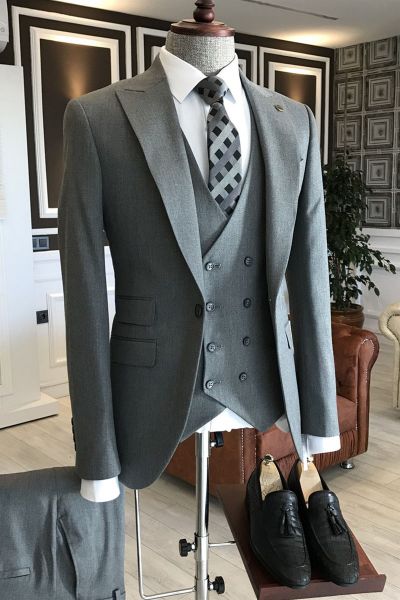 Light Gray Single Breasted Business Suit