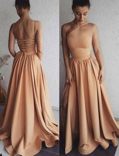 A-line Spaghetti Straps Sleeveless Formal Wear With Sweep / Brush Train