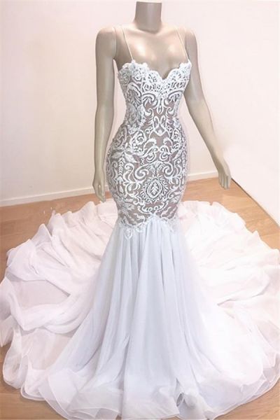 Mermaid Straps Sleeveless Sweep / Brush Train Wedding Dress With Appliques