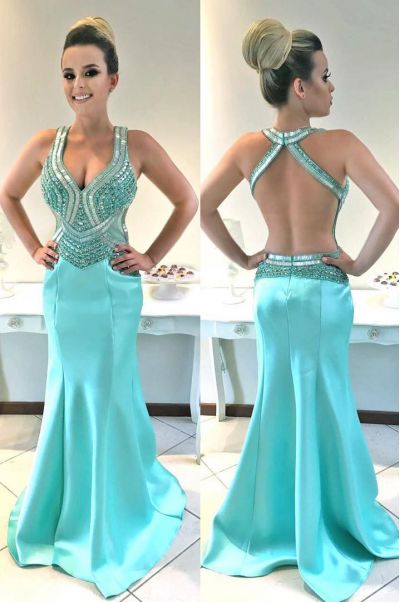 Mermaid Straps Sleeveless Sweep / Brush Train Evening Dress With Crystal