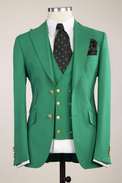 Green Slim Fit Prom Men Suit with Peaked Lapel