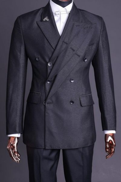 Black Double Breasted Men Suit for Prom with Peaked Lapel