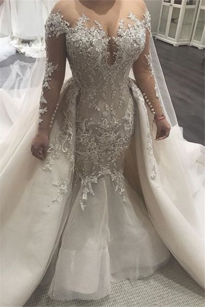 Column Scoop Neck Court Train Wedding Dress With Lace