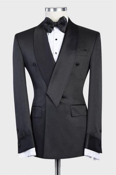 Black Double Breasted Men's Suit with Shawl Lapel for Wedding