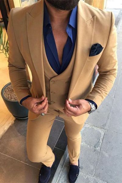 Gold Brown Single Breasted Men's Suit with Notched Lapel for Prom