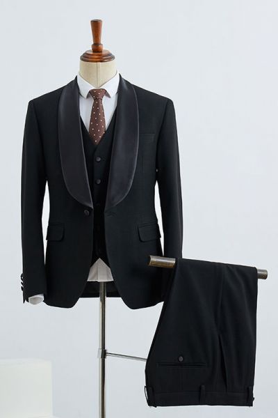 All Black 3 Pieces Slim Fit Wedding Suit