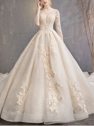 A-line Floor-length Tulle Wedding Dress With Lace