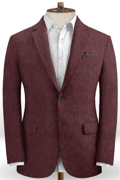 Burgundy Notched Lapel Men Suits