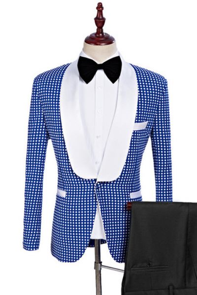 Blue One Button Shawl Lapel Wedding Tuxedo