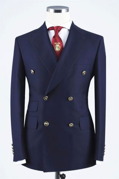 Navy Double Breasted Slim Fit Formal Men Suit