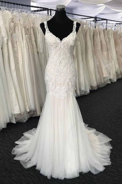 Mermaid Sweetheart Neck Sleeveless Floor-length Tulle Wedding Dress With Lace