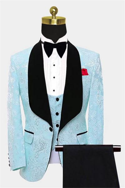 Floral Turquoise Tuxedo with Shawl Lapel
