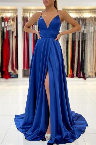 Column Spaghetti Straps Sleeveless Floor-length Stretch Satin Evening Dress With Ruffles