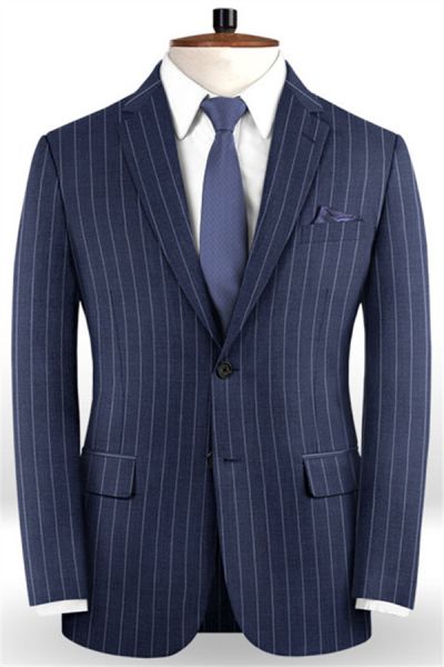 Dark Blue Striped Business Formal Suit
