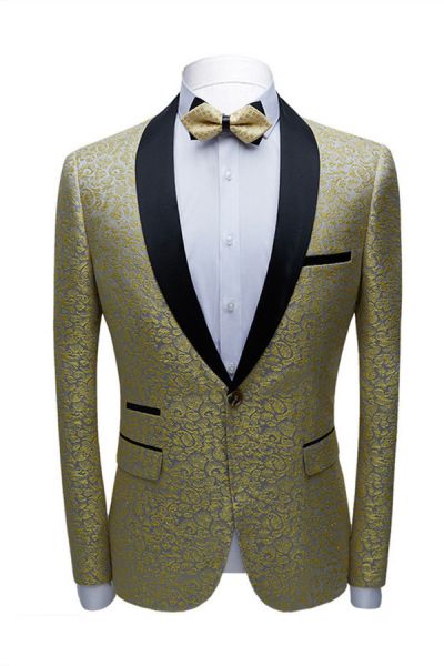 Gold Jacquard Slim Fit Prom Men's Suit