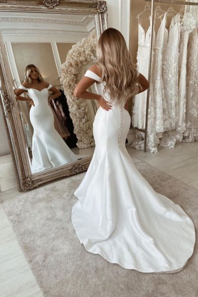 Mermaid Off-the-shoulder Floor-length Satin Bridal Dress