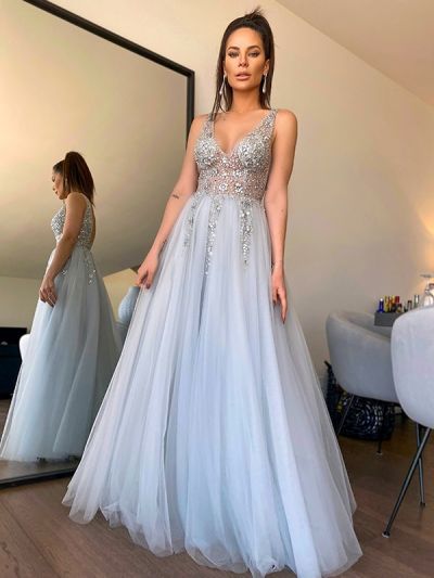 Mermaid V-neck Sleeveless Floor-length Evening Dress