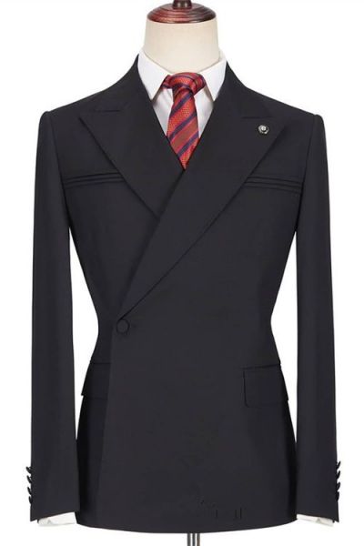 Black Single Breasted Men's Suit with Peaked Lapel for Dinner Party and Prom
