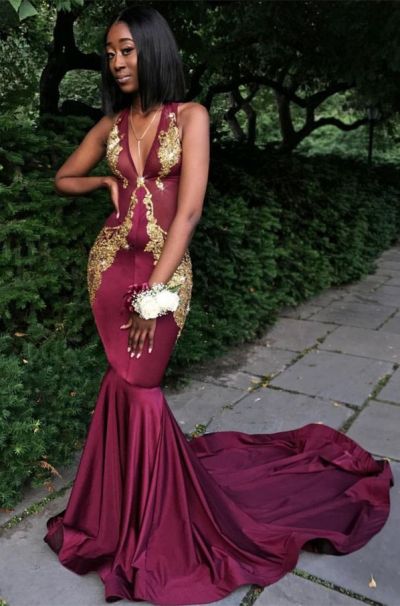 Mermaid V-neck Sleeveless Floor-length Evening Gown With Appliques