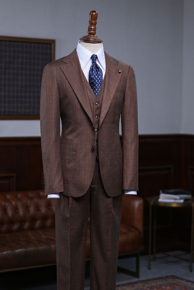 Coffee Striped Slim Fit Bespoke Suit