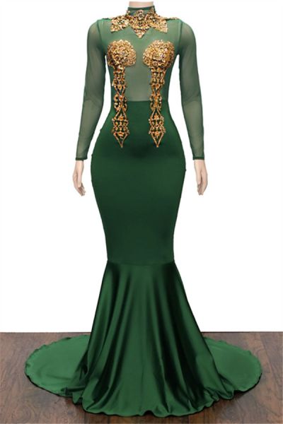 Mermaid High Neck Sweep / Brush Train Evening Gown With Crystal