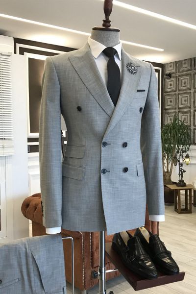 Gray Double Breasted Business Suit