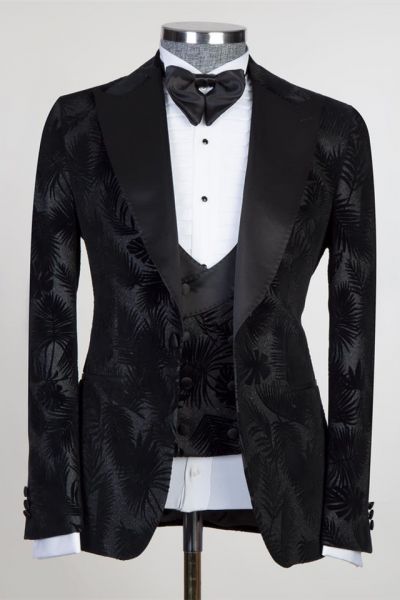 Black Jacquard Peaked Lapel Men Suit