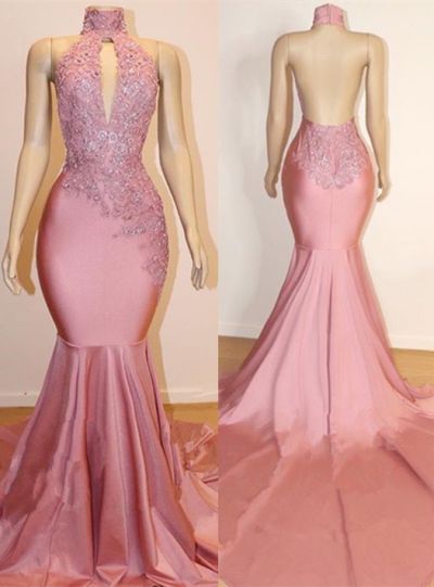 Mermaid Halter-neck Floor-length Formal Wear With Appliques