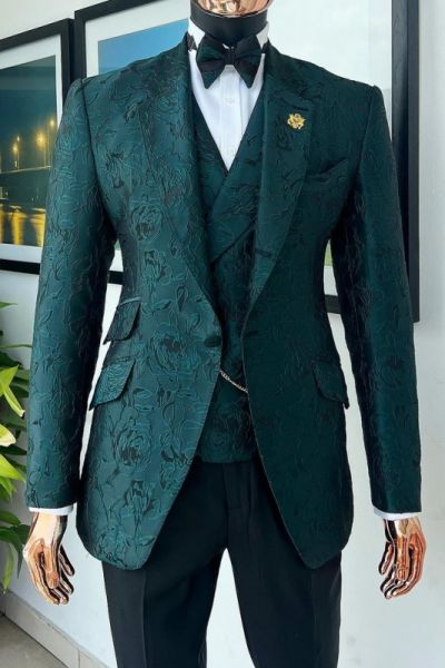 Dark Green Three Pieces Close Fitting Men Suit for Prom with Notched Lapel