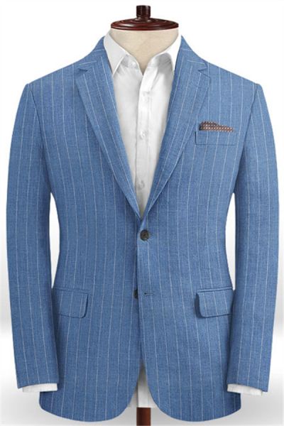 Steel Blue Stripe  Linen Men Suits