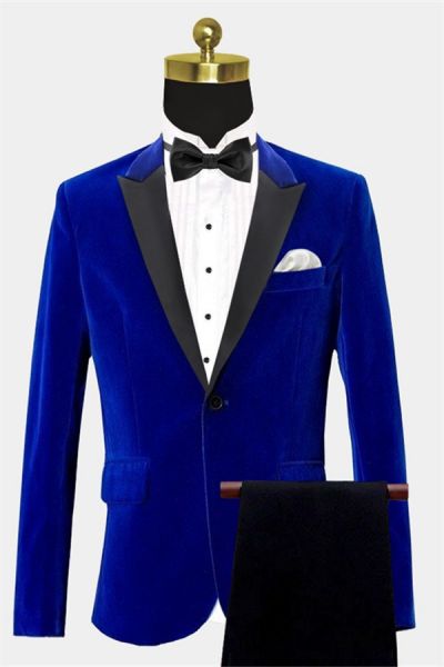 Royal Blue Velvet Prom Tuxedo with Peak Lapel