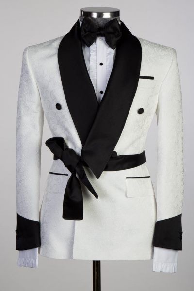 White Double Breasted Shawl Lapel Wedding Men Suit