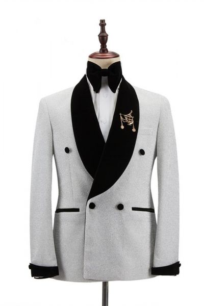 Wedding Groom Sparkle Black Shawl Lapel Double Breasted Suit