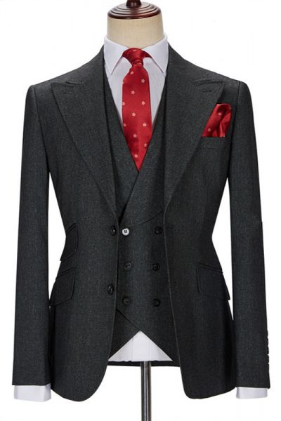 Black Three Pieces Peaked Lapel Business Suit