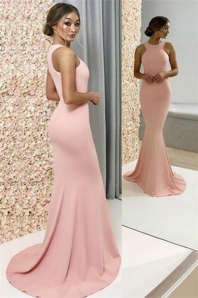 Mermaid Halter-neck Sleeveless Floor-length Formal Dress With Sweep / Brush Train