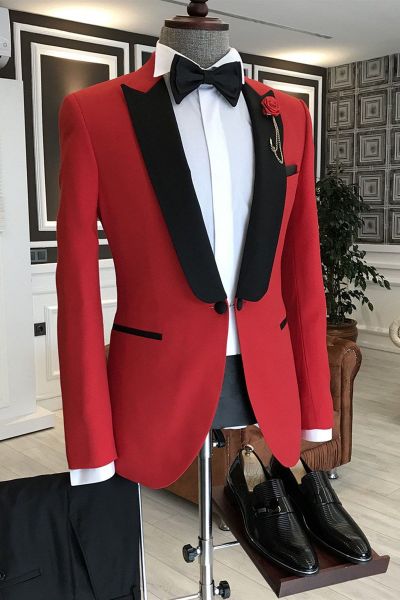 Red One Button Formal Suit with Black Peaked Lapel