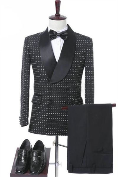 Black Double Breasted Wedding Groom Suit