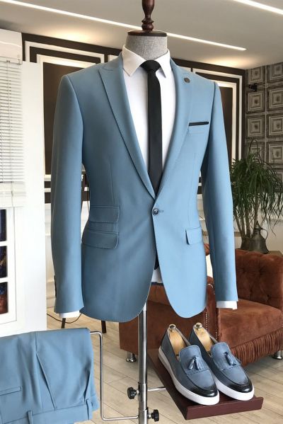 Sky Blue Suit with Peaked Lapel