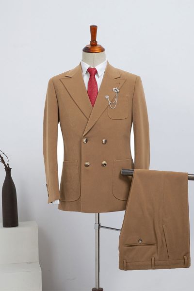 Camel Double Breasted Slim Fit Custom Business Suit