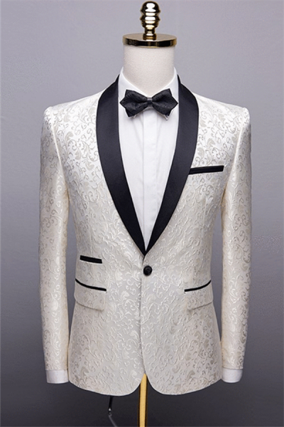 White Jacquard One Button Wedding Tuxedo