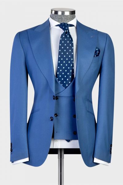 Blue Peaked Lapel Business Men Suit