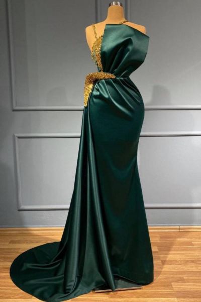 Mermaid Halter-neck Sleeveless Floor-length Stretch Satin Evening Dress With Ruffles