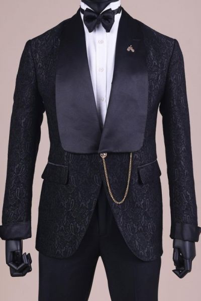 Black Jacquard 2 Pieces Men Suit for Wedding with Shawl Lapel